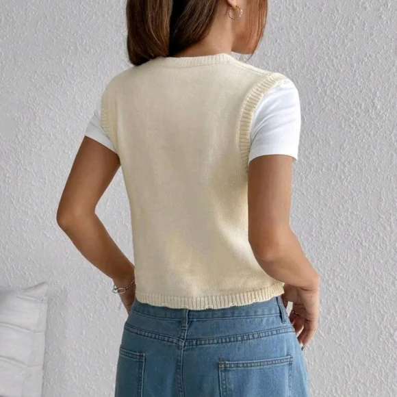 Sweet Casual Embroidered Vest, Versatile Style - Picture 2 of 4